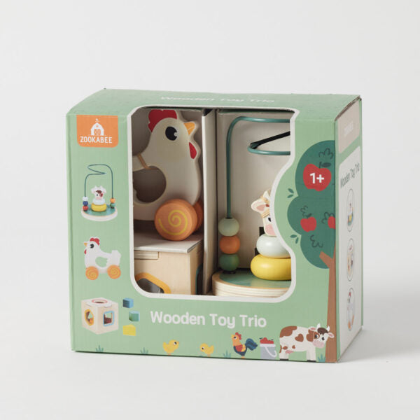 3-in-1 Farm Animals Wooden Gift Set
