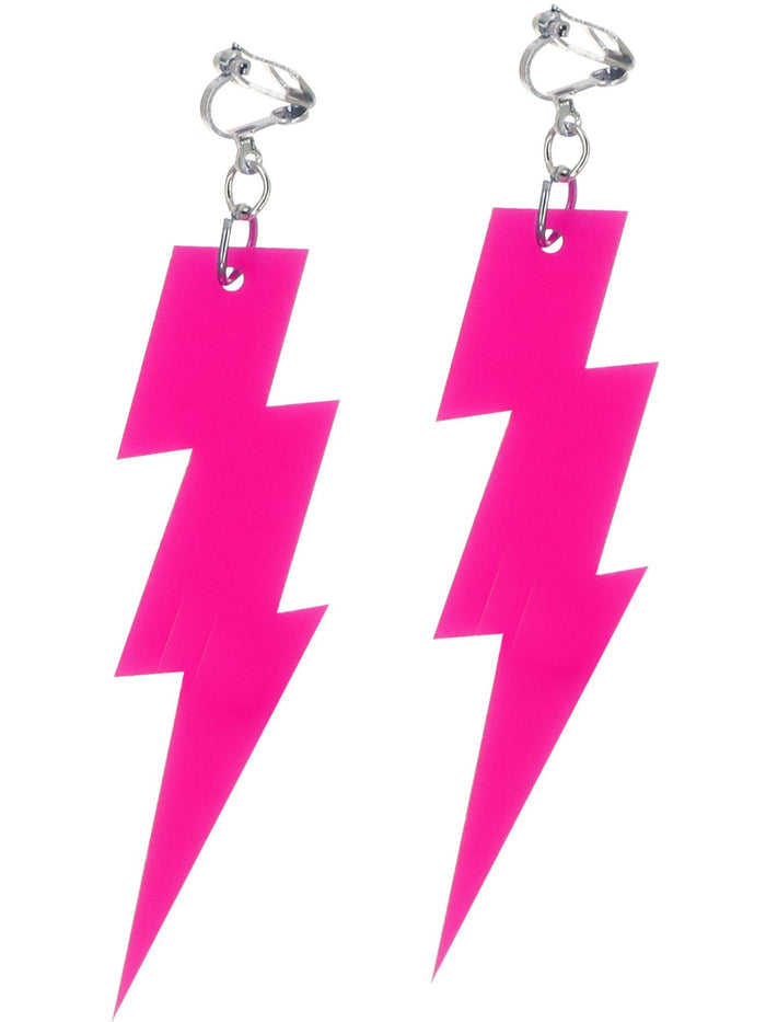 80s Neon Lightning Bolt Earrings, Pink