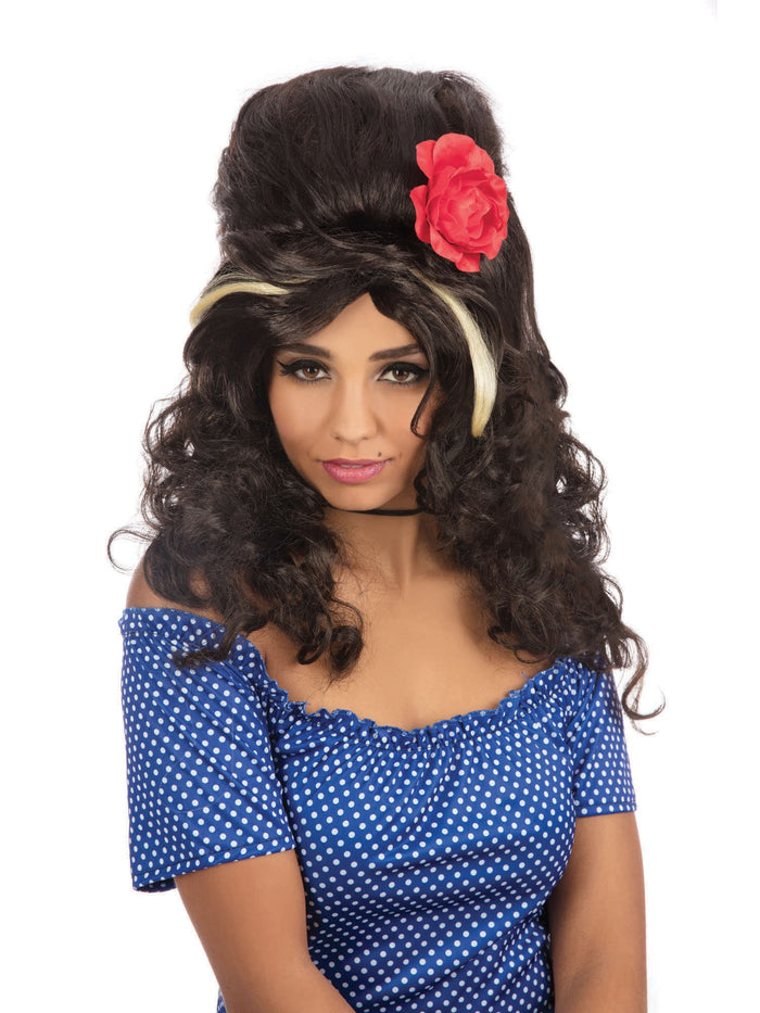 Black Beehive & Rose Wig