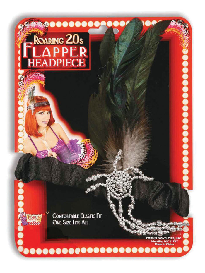 Black Flapper Headbands & Feathers Costume Accessory