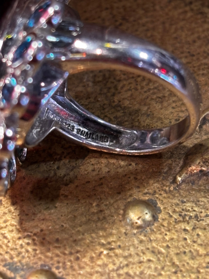 Blue Topaz & Druzy Stone Ring Size 7.5