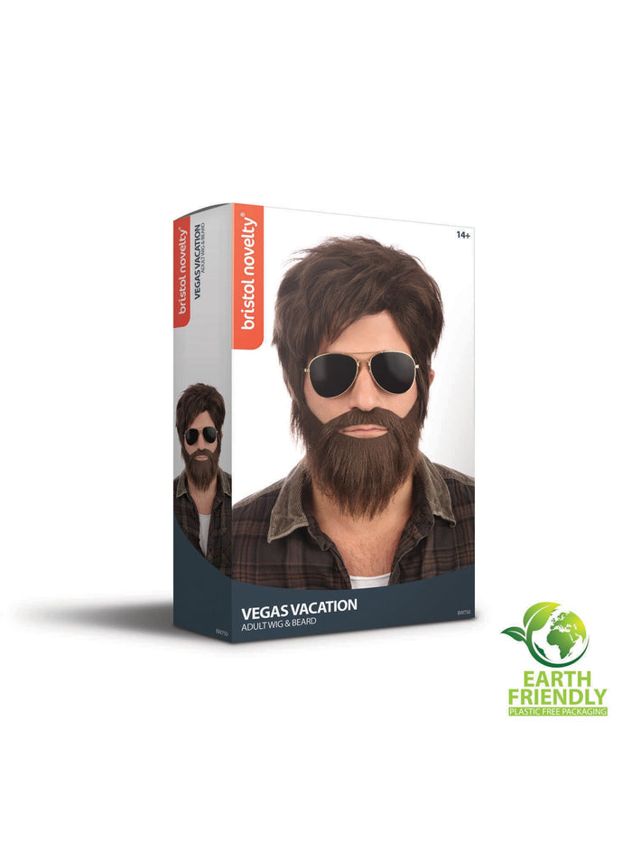 Brown Vegas Vacation Wig And Beard Set