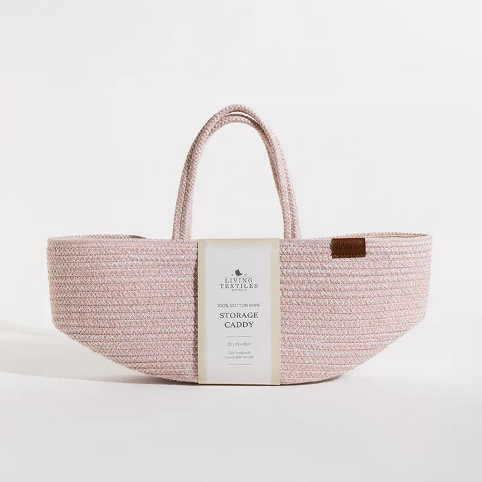 Cotton Rope Storage Caddy with Divider - Pink