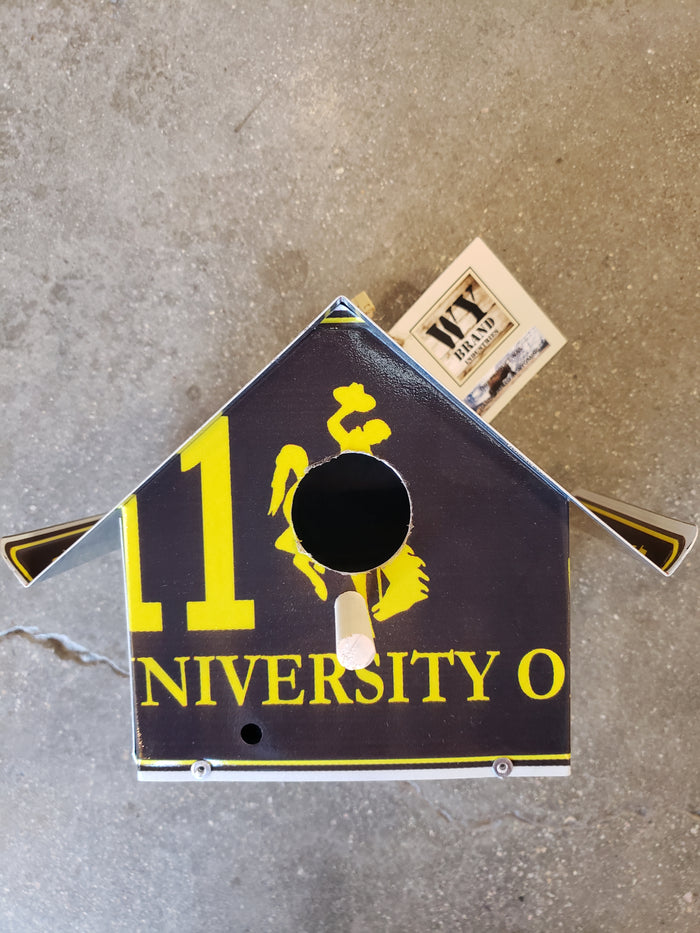 Large Bird House made from University Of Wyoming License Plates