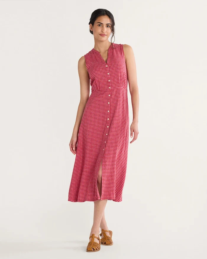 PENDLETON WOMEN'S LANA SLEEVELESS LINEN DRESS PINK CHECK