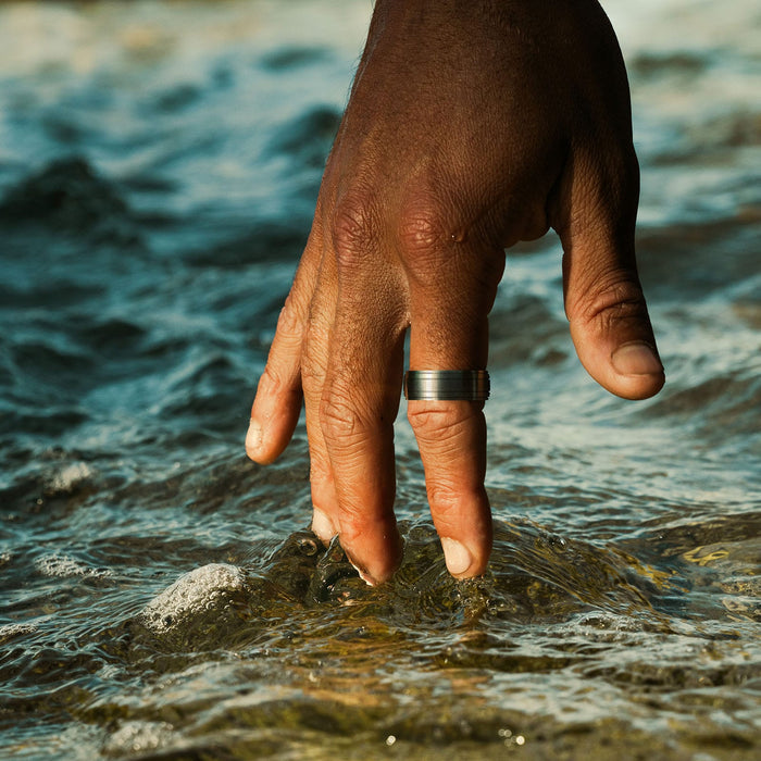 Polished Stainless Steel Wide Ring with Brushed Centre Band