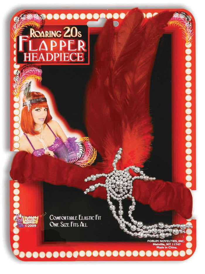 Red Flapper Headbands & Feathers Costume Accessory