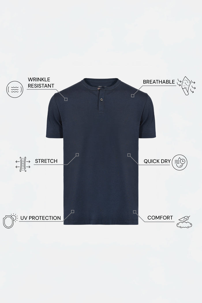 THE FLEX - HENLEY COLLAR HALF TEE - NAVY BLUE