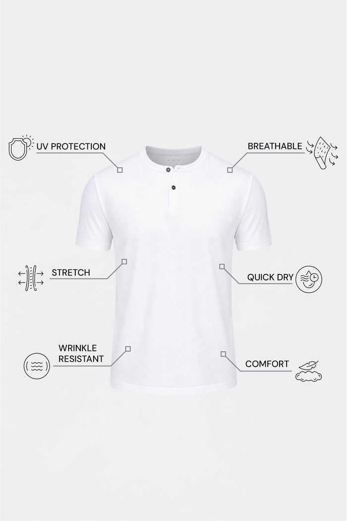 THE FLEX - HENLEY COLLAR HALF TEE - WHITE