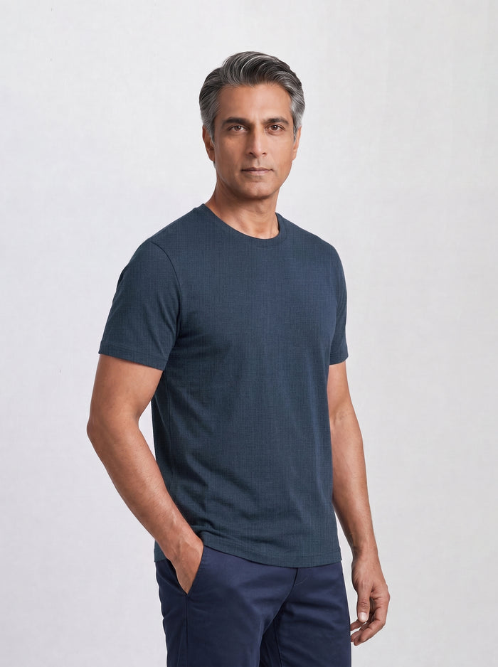 THE FLEX - PIMA TEXTURED HALF TEE - NAVY BLUE