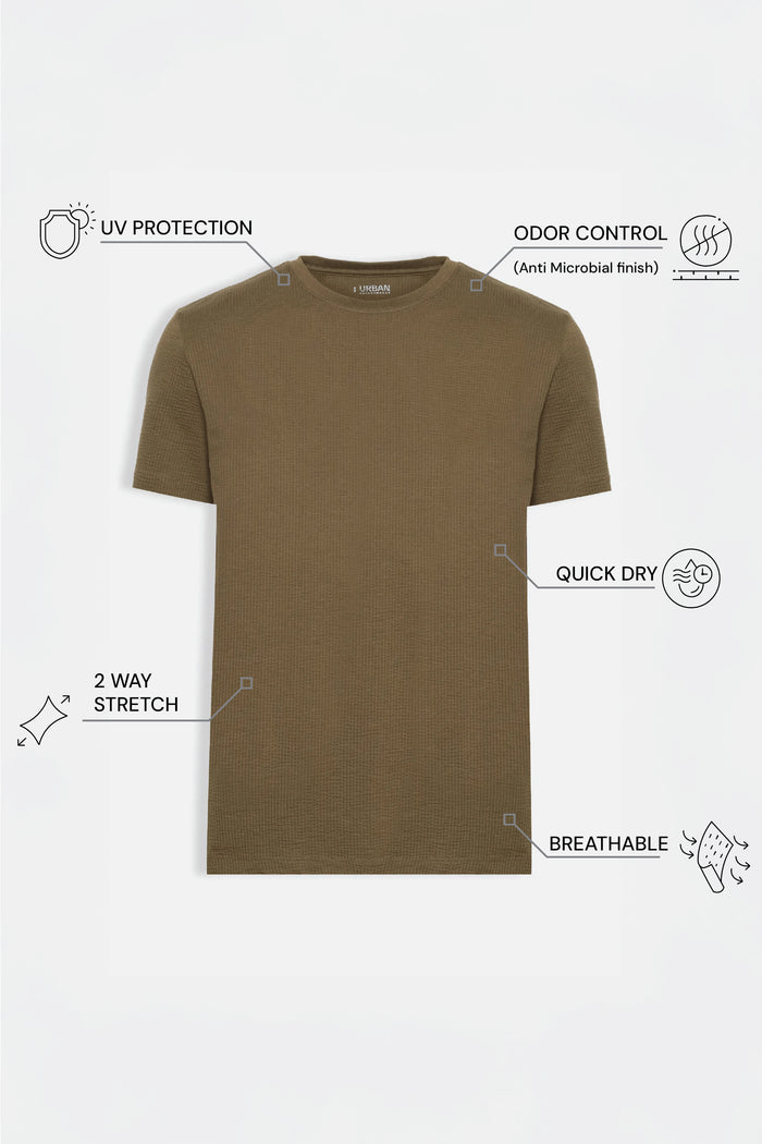 THE FLEX - PIMA TEXTURED HALF TEE - OLIVE BROWN