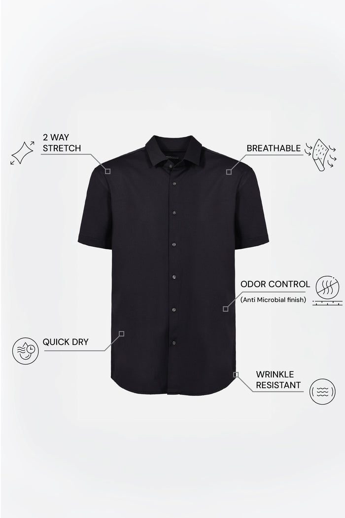 THE HYPERFLEX - SLIM HALF SHIRT - BLACK