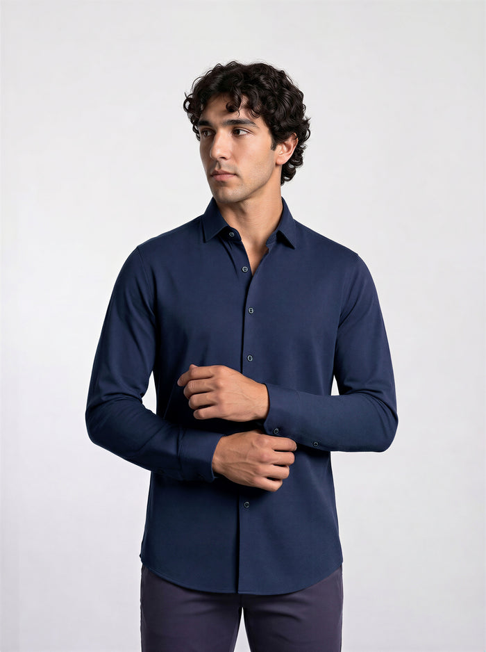 THE PIQUÉ FLEX - SLIM FULL SHIRT - NAVY BLUE