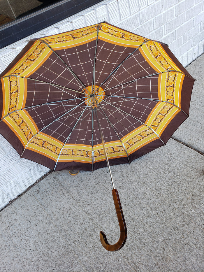 Vintage brown orange yellow Umbrella with Lucite handle