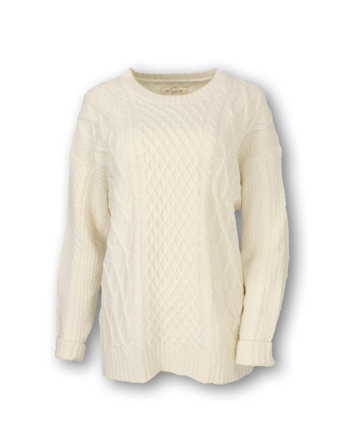 WOMEN'S MERINO WOOL BLEND CABLE KNIT SWEATER