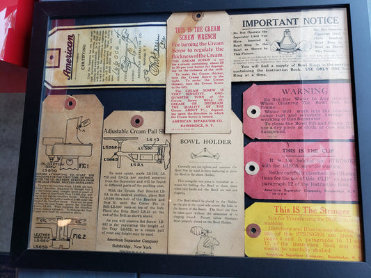12 x 15 inch framed Cream Separator Hang Tags