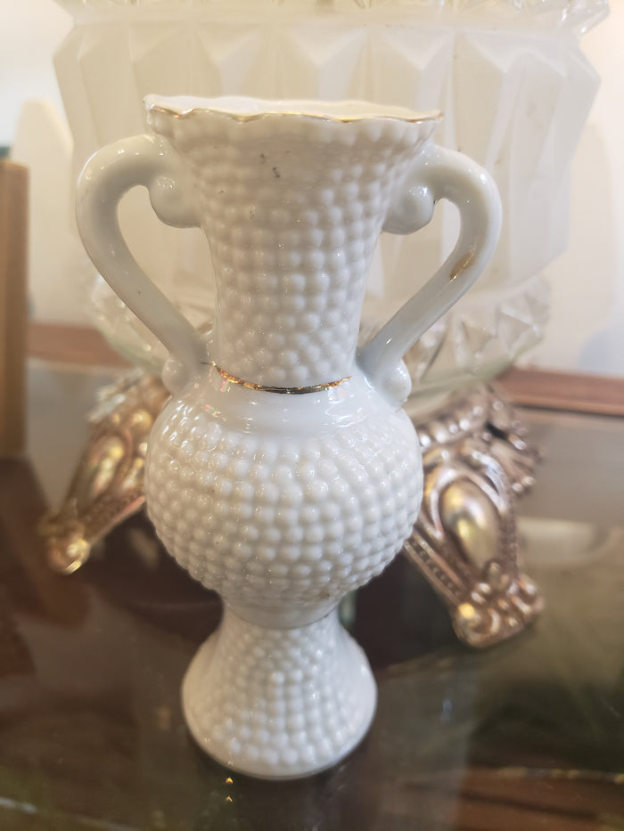 1950s Hobnail bud vase with gilded rose accent