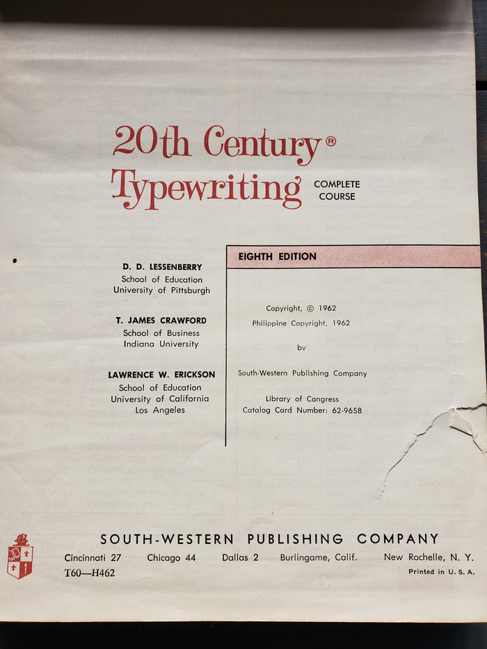 1962 20th Century Typewriting Eighth Edition
