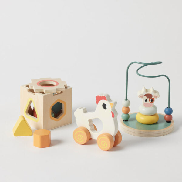 3-in-1 Farm Animals Wooden Gift Set