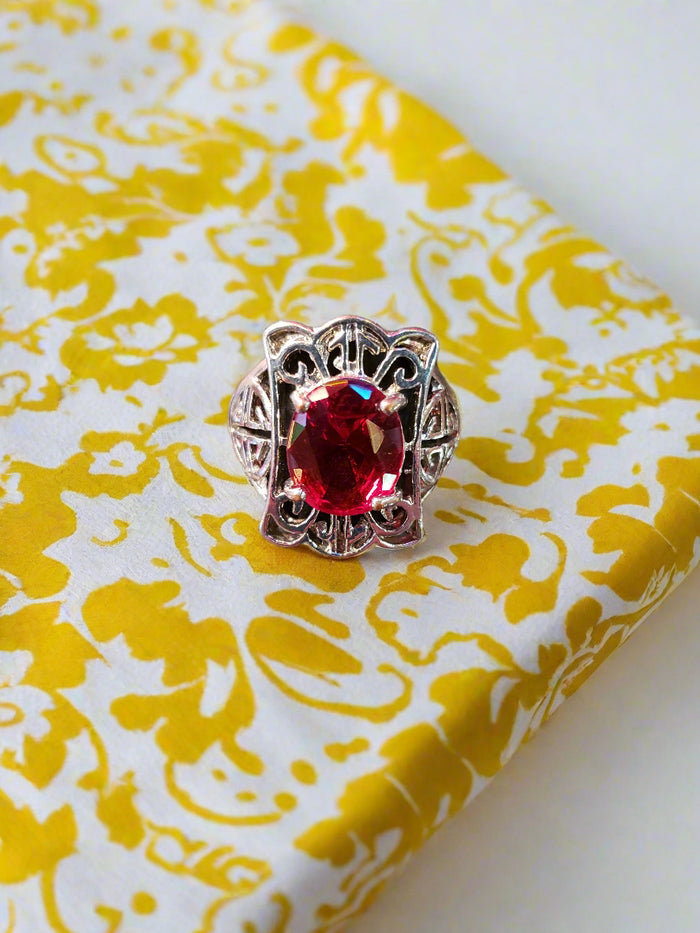 .925 Filigree Red stone ring size 7