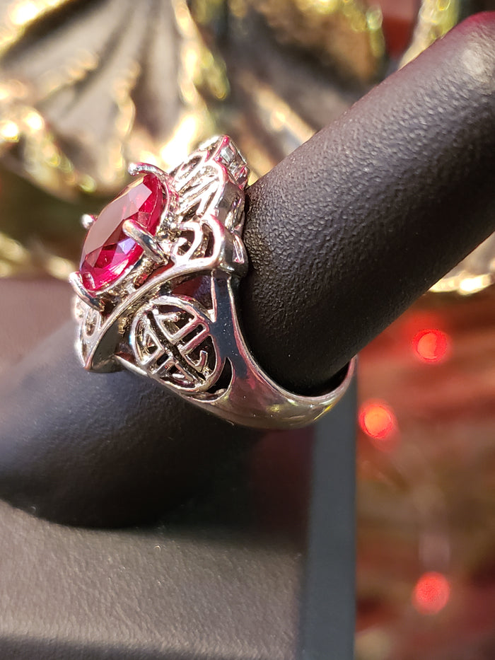 .925 Filigree Red stone ring size 7