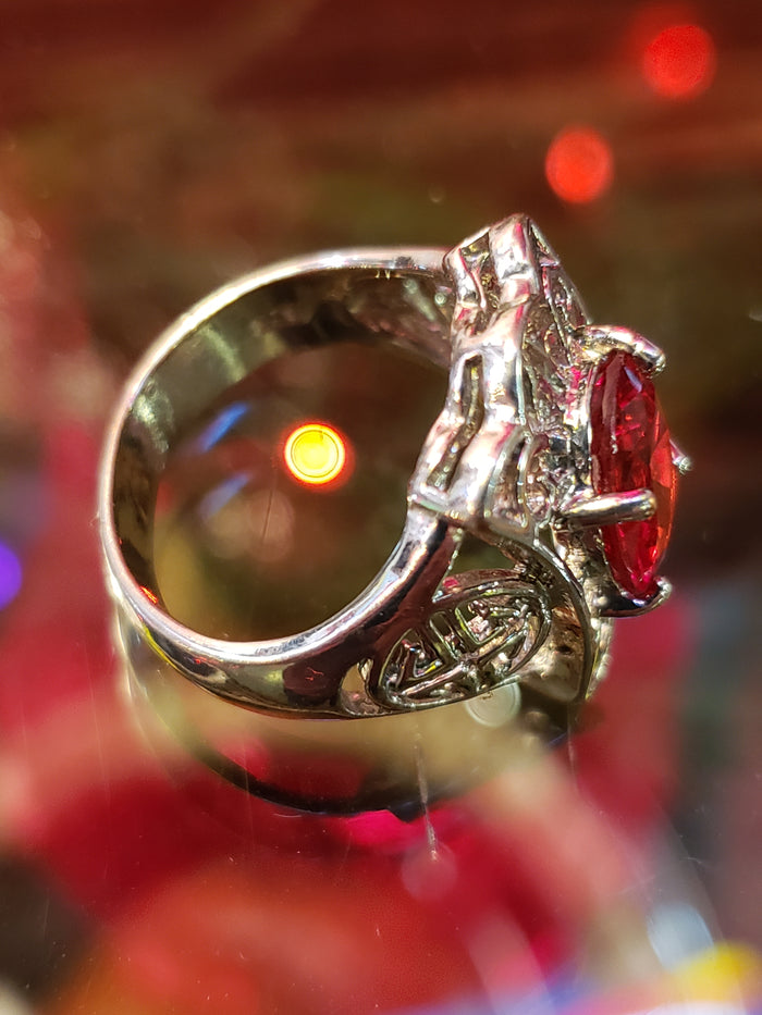 .925 Filigree Red stone ring size 7
