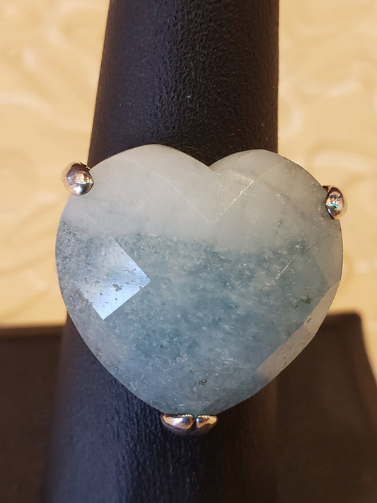 .925 heart shaped blue stone SIZE 7.5