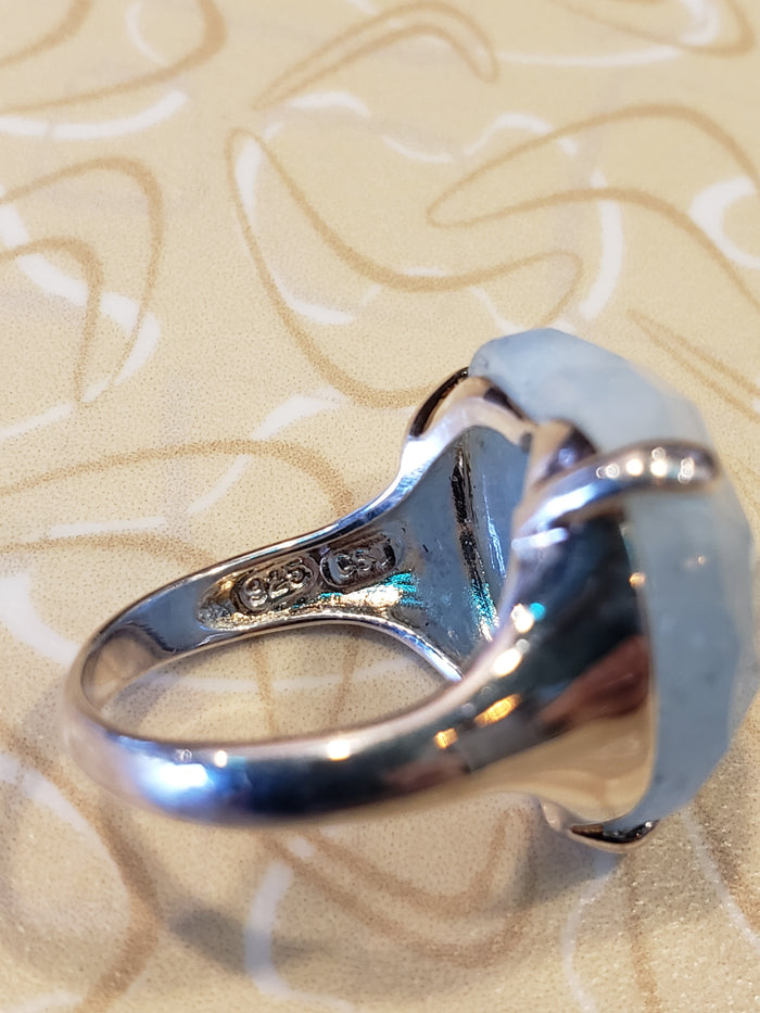 .925 heart shaped blue stone SIZE 7.5