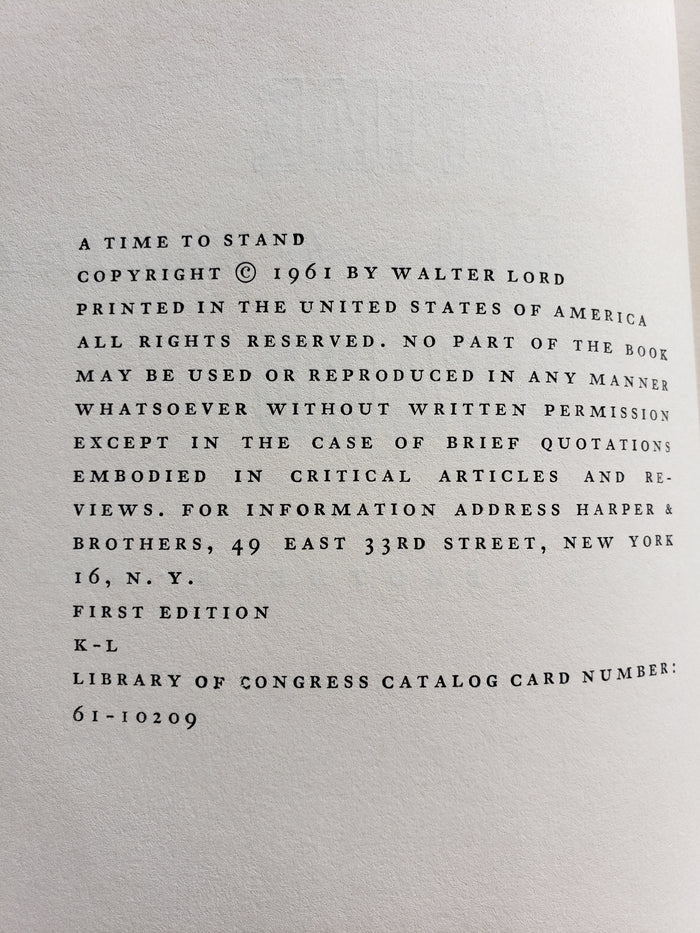 A Time To Stand by Walter Lord (first edition 1961)