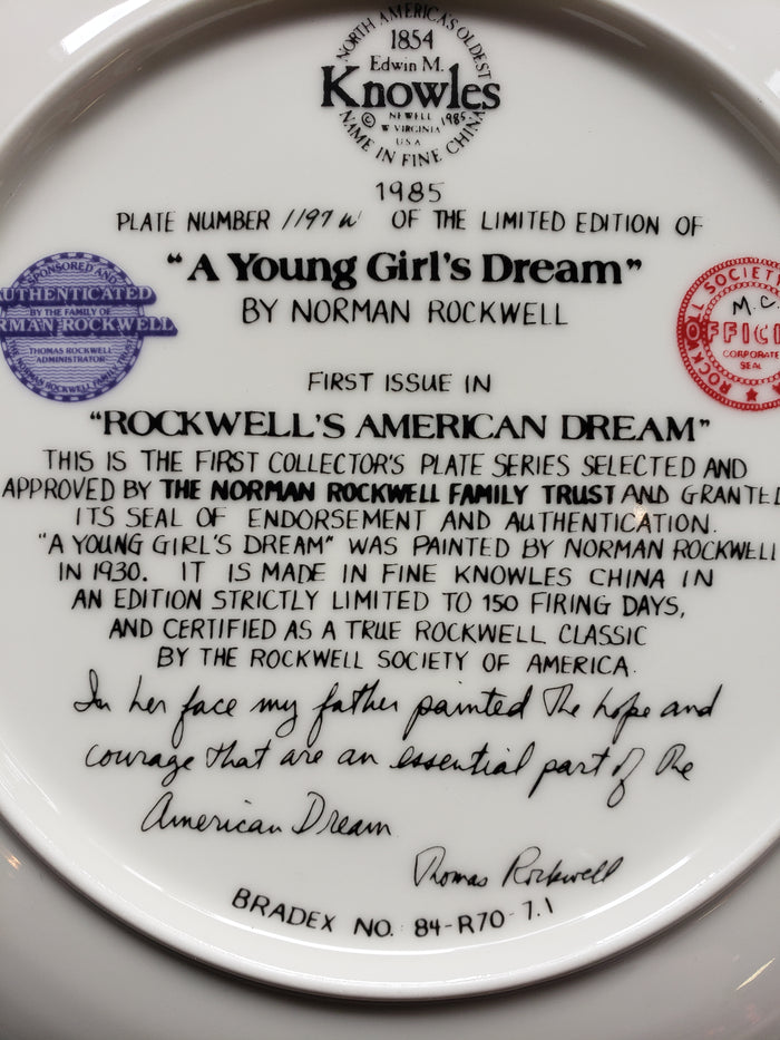 A Young Girl's Dream collectible plate