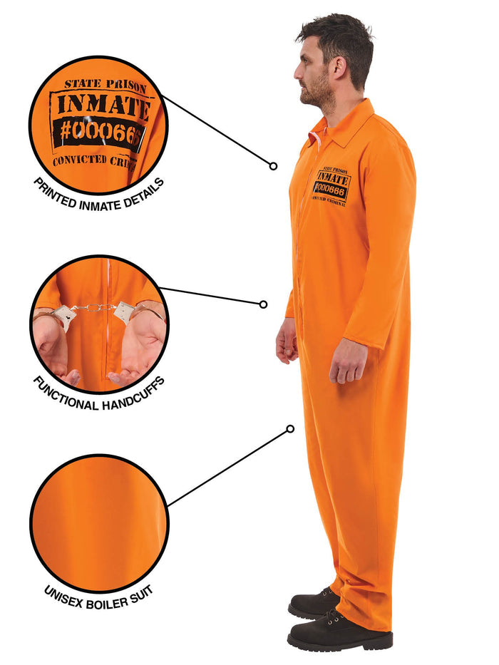 Adult Orange Convict Boiler Suit Costume