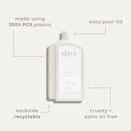 al.ive Hand & Body Wash 1L Refill - Mango & Lychee