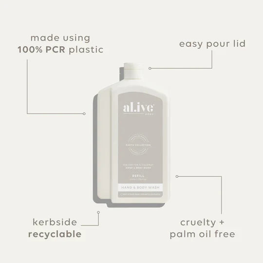 al.ive Hand & Body Wash  1L Wash Refill - Sea Cotton & Coconut