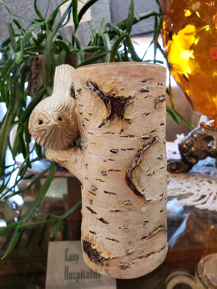 Bird on birch tree resin candleholder