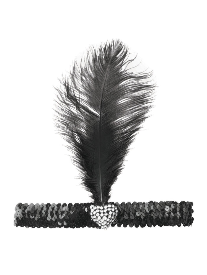 Black Flapper Headband With Crystal Heart Costume Accessory