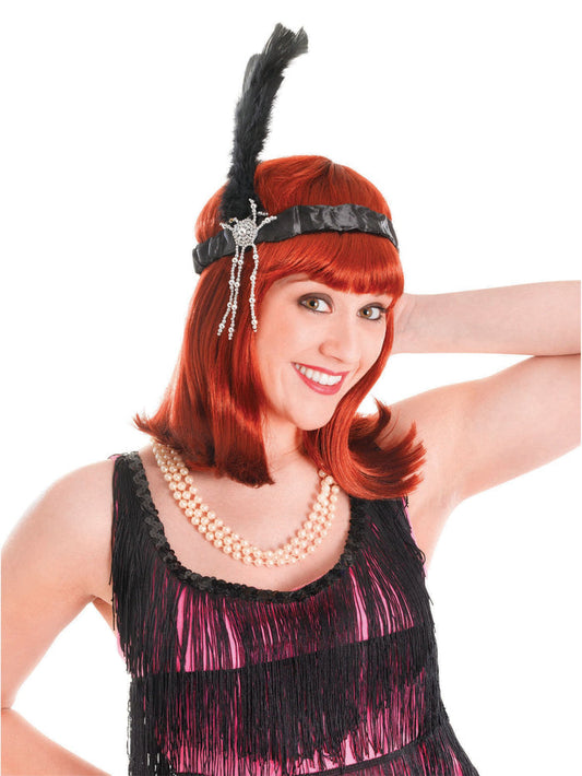 Black Flapper Headbands & Feathers Costume Accessory