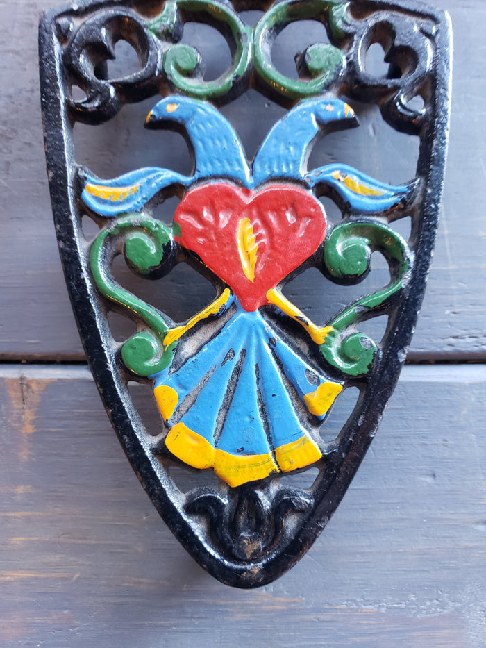 Cast Iron Painted Dutch Blue Birds Trivet