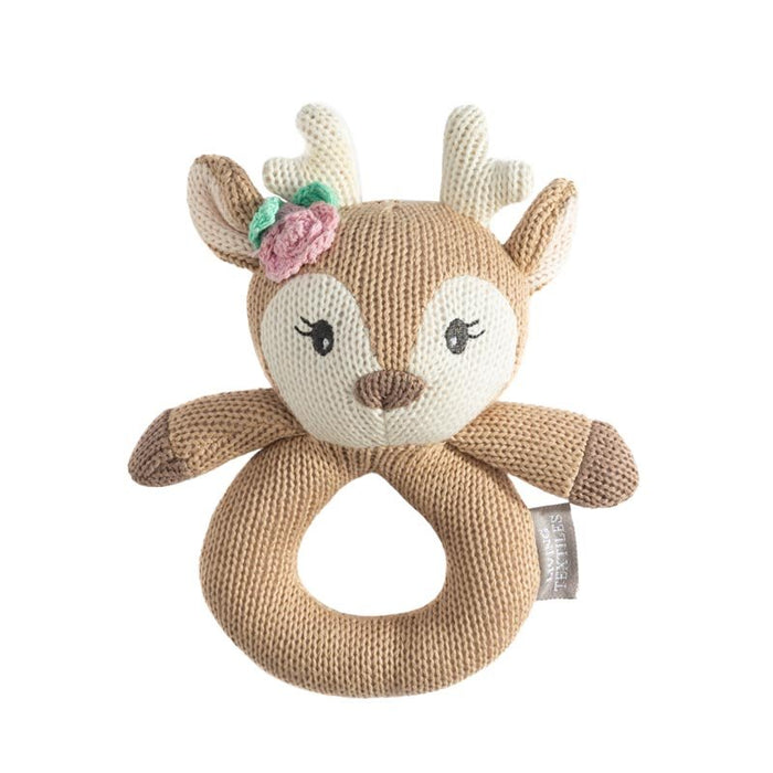 Cotton Knit Ring Rattle - Ava the Fawn