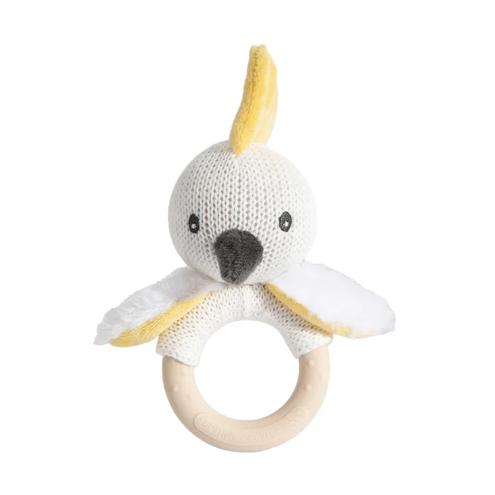 Cotton Knit Ring Rattle & Silicone Teether - Cockatoo
