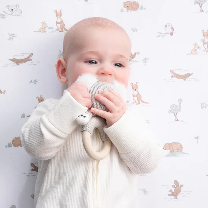 Cotton Knit Ring Rattle & Silicone Teether - Koala