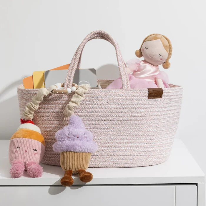 Cotton Rope Storage Caddy with Divider - Pink