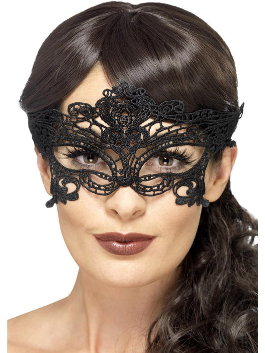 Embroidered Lace Filigree Heart Eyemask, Black