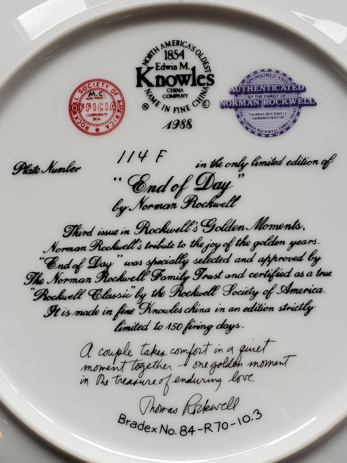 "End of Day" by Norman Rockwell collectible plate