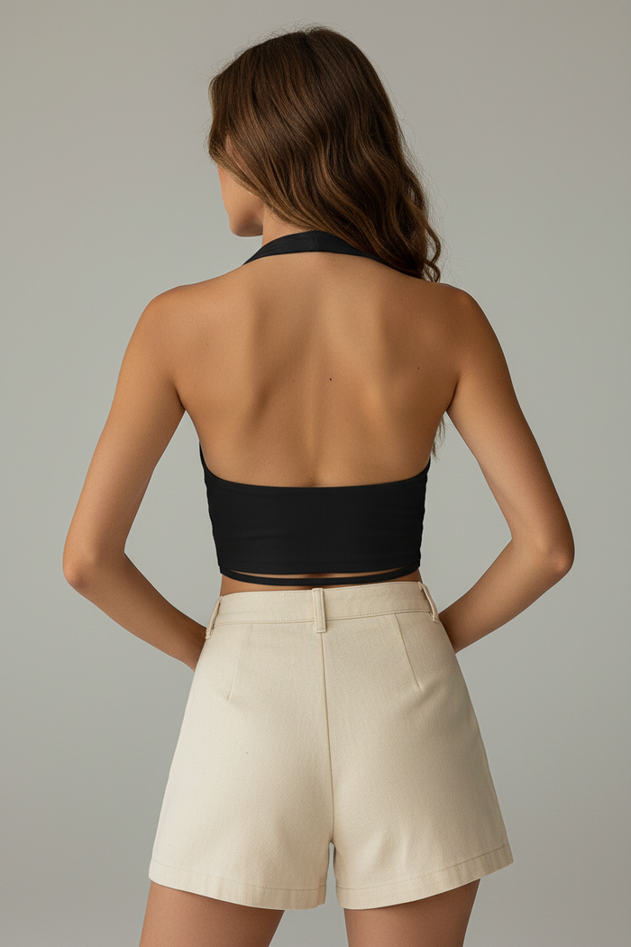 Exposed Umbilicus Halter-neck Short Vest