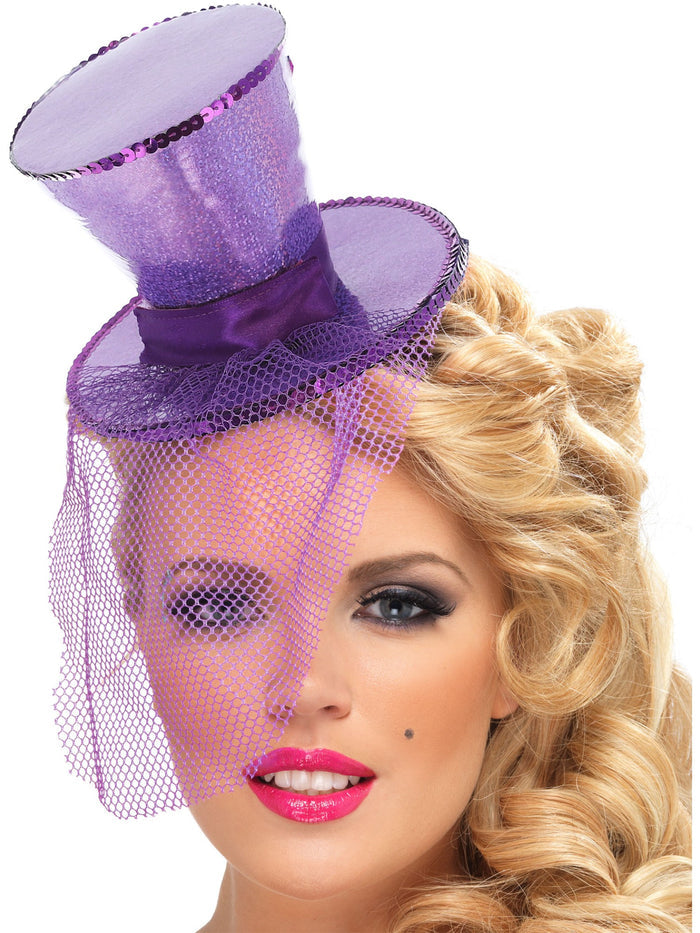 Fever Mini Top Hat on Headband, Purple