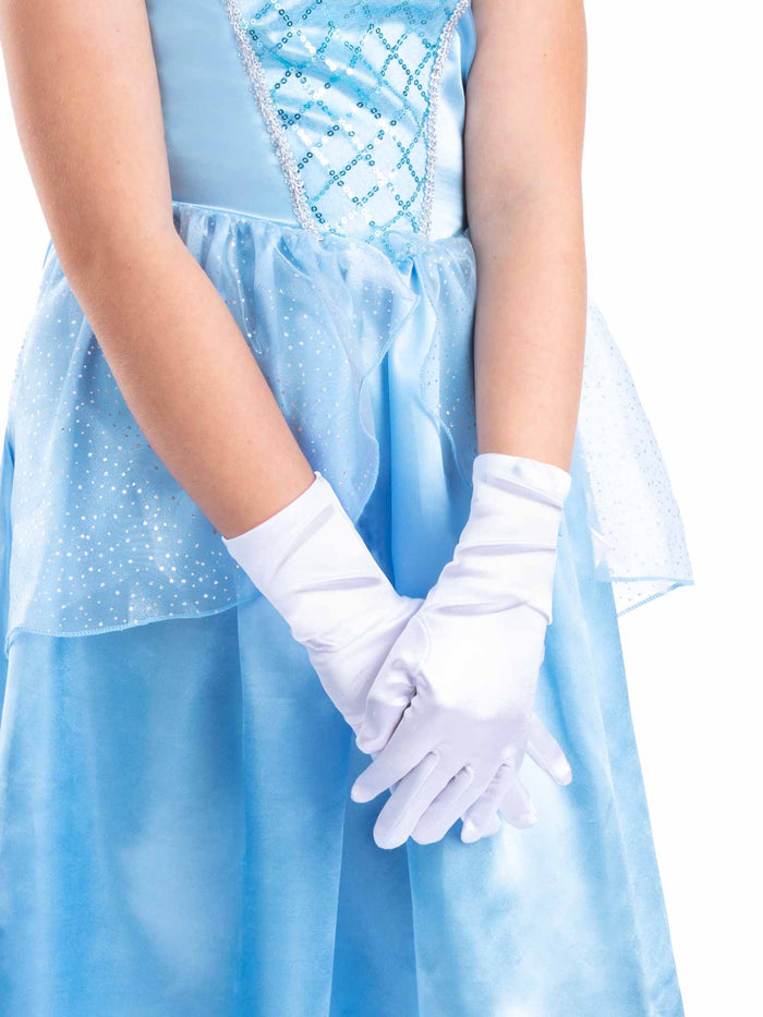 Girls White Satin Princess Gloves, One Size