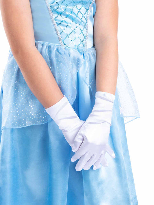 Girls White Satin Princess Gloves, One Size