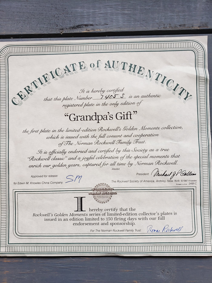 "Grandpa's Gift" by Norman Rockwell collectible plate