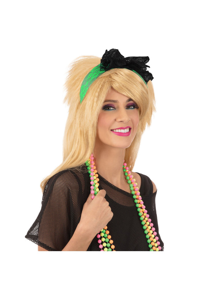 Green 80's Neon Lace Headband Costume Accessory
