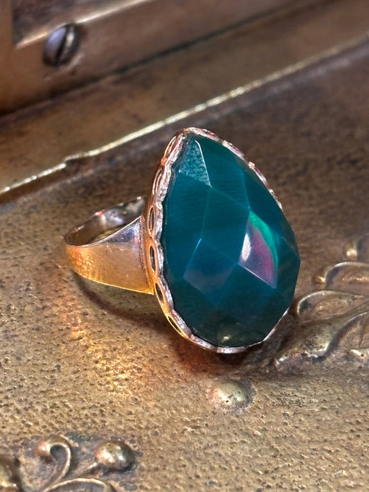 Green Onyx Ring Gold plt 925 Silver size 7